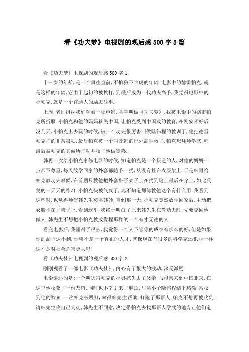 看《功夫梦》电视剧的观后感500字5篇