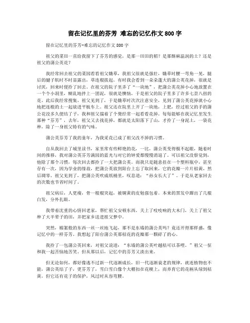 留在记忆里的芬芳 难忘的记忆作文800字