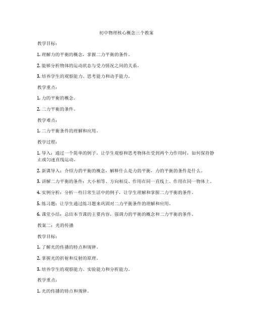 初中物理核心概念三个教案