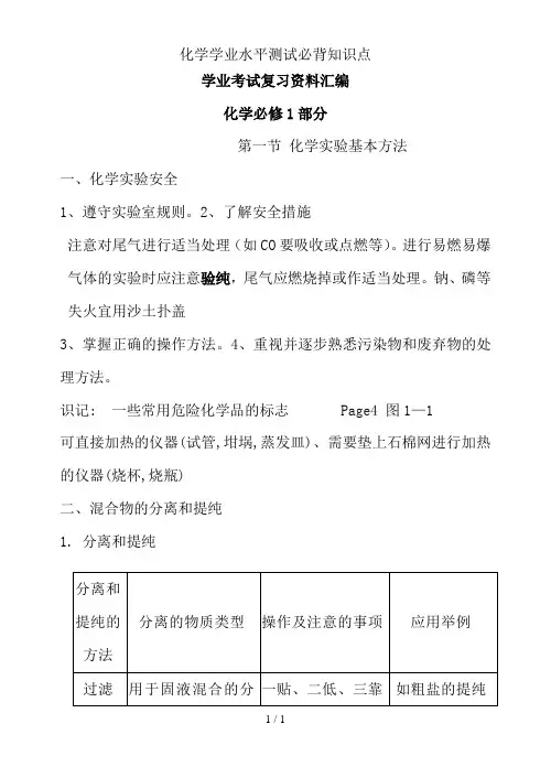 化学学业水平测试必背知识点