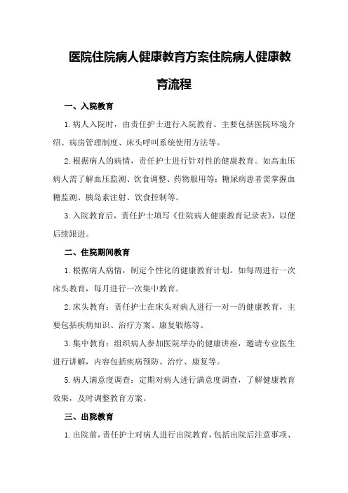 医院住院病人健康教育方案住院病人健康教育流程