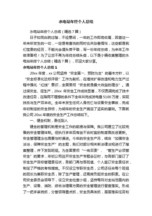 水电站年终个人总结（精选7篇）