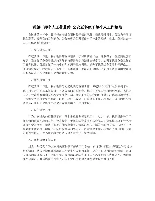科级干部个人工作总结_公安正科级干部个人工作总结