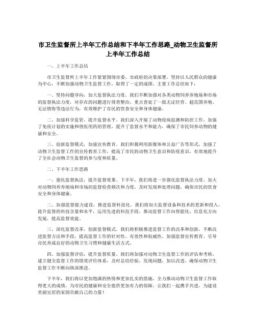 市卫生监督所上半年工作总结和下半年工作思路_动物卫生监督所上半年工作总结