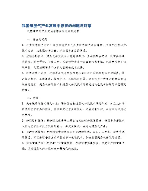 我国煤层气产业发展中存在的问题与对策