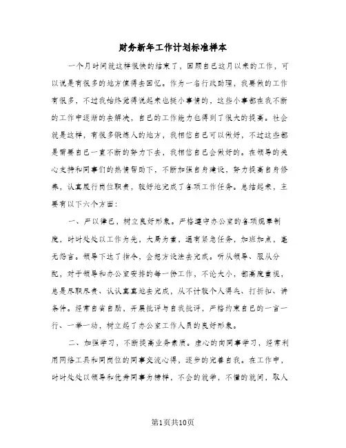 财务新年工作计划标准样本(三篇)