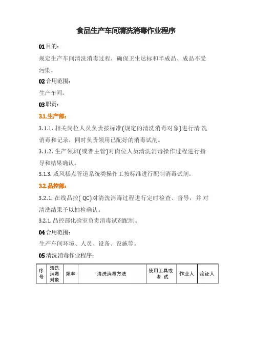 食品生产车间清洗消毒作业程序