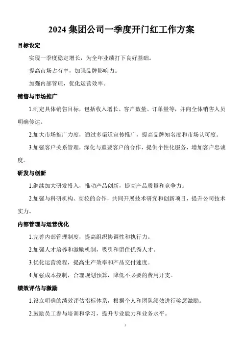 2024集团公司一季度开门红工作方案