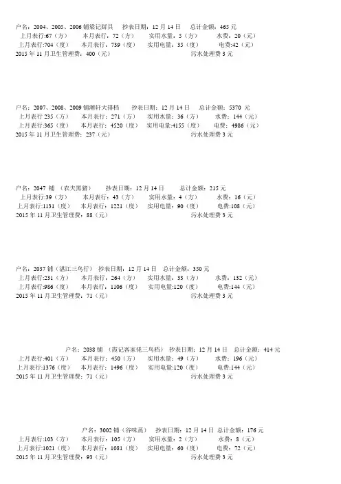 水电表抄表格式
