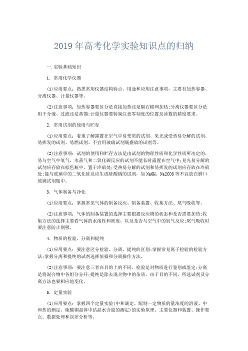 化学计划总结-2019年高考化学实验知识点的归纳 精品