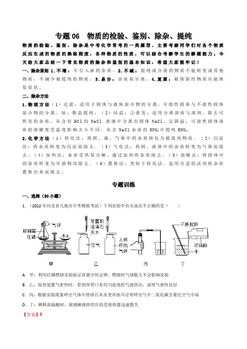 专题06 物质的检验、鉴别、除杂、提纯(解析版)