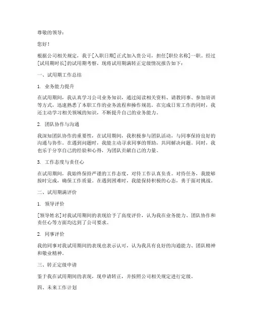 试用期满转正定级的报告