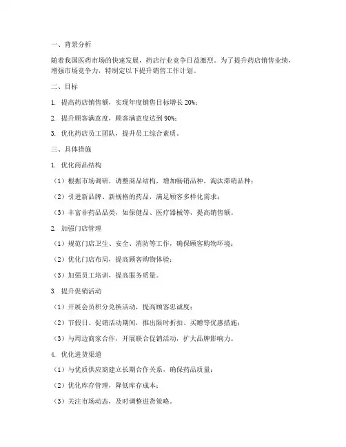 药店提升销售工作计划