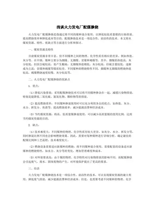 浅谈火力发电厂配煤掺烧