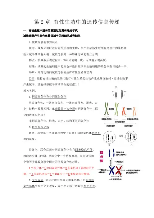 第2章有性生殖中的遗传信息传递高一生物必背知识清单(沪科必修2)