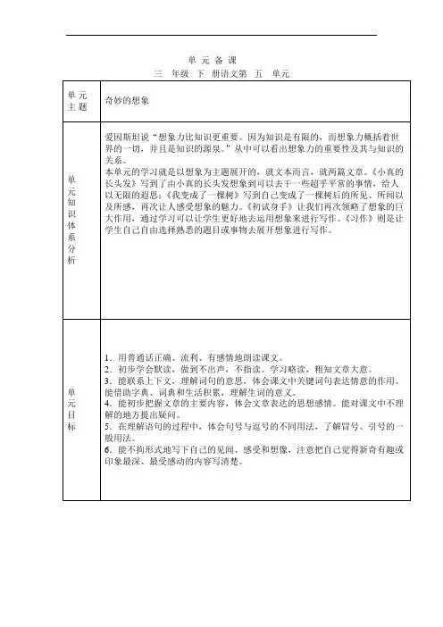三年级下册语文复习第五单元复习备课