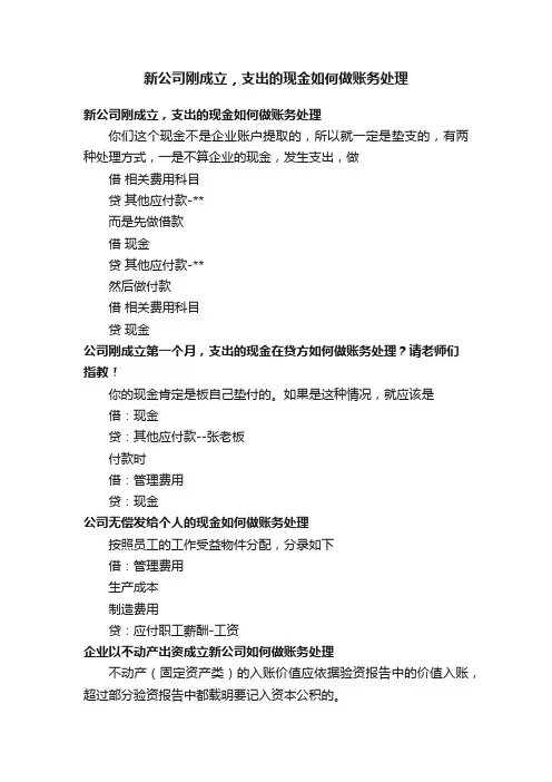 新公司刚成立，支出的现金如何做账务处理