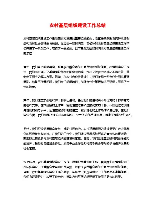 农村基层组织建设工作总结