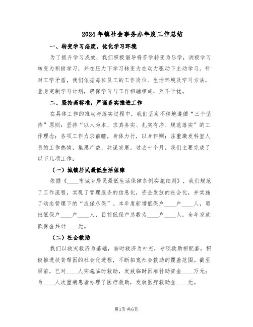 2024年镇社会事务办年度工作总结（二篇）