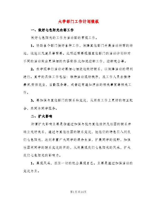 大学部门工作计划模板（五篇）
