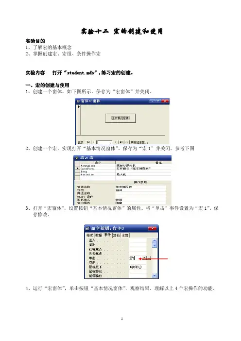 ACCESS数据库实验 实验十二 宏的创建和使用