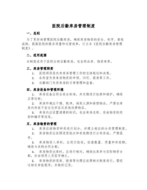 医院后勤库房管理制度
