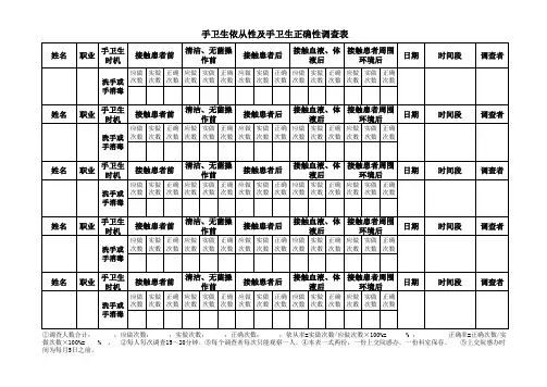 手卫生依从性和正确性调查表