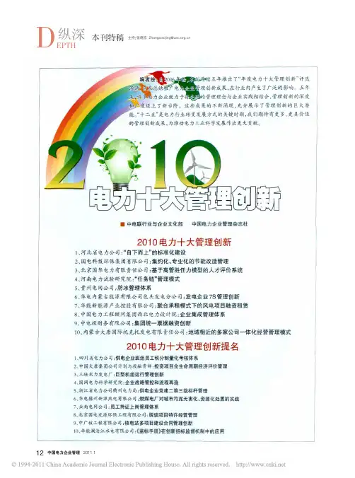 2010电力十大管理创新