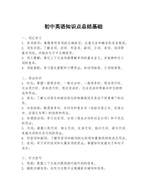 初中英语知识点总结基础