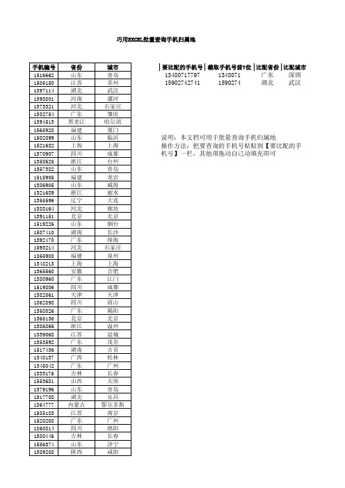 巧用EXCEL批量查询手机归属地