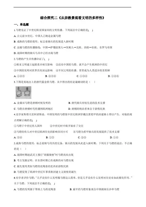 《从宗教景观看文明的多样性》一课一练(含答案解析)--2020-2021学年浙江省人教版