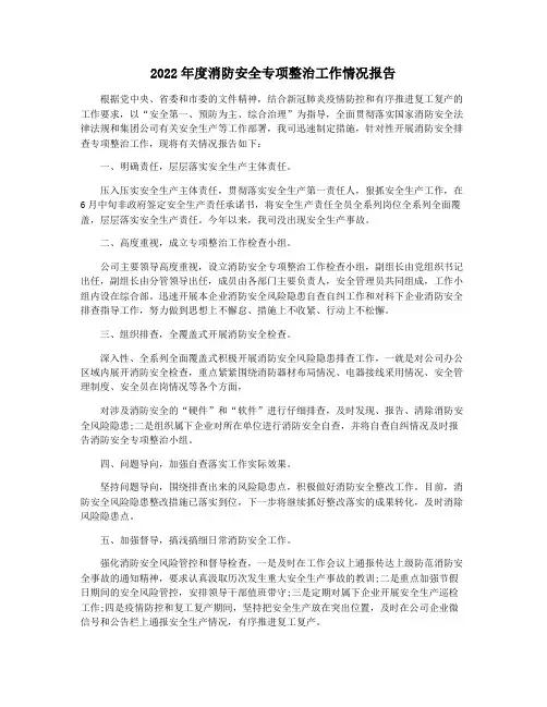 2022年度消防安全专项整治工作情况报告