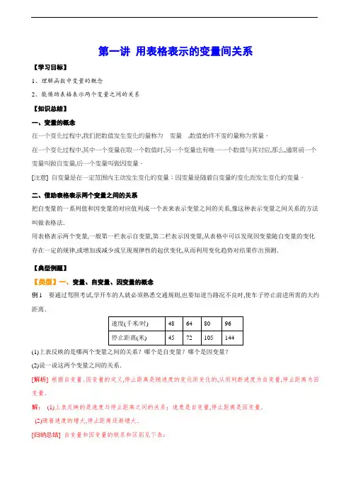北师大版七年级数学下册 第一讲 用表格表示的变量间关系(基础讲解)(含解析)