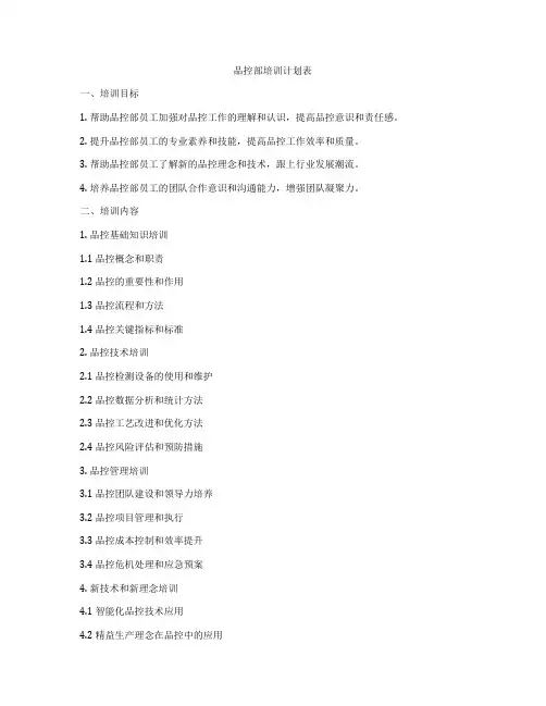品控部培训计划表