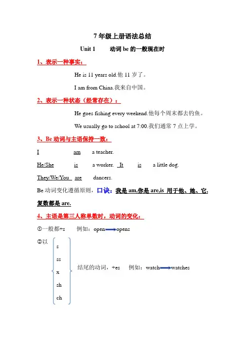 (完整版)苏教版新译林英语7年级上册语法总结