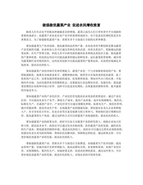 做强做优蔬菜产业 促进农民增收致富