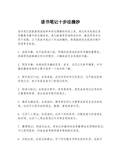 读书笔记十步法摘抄