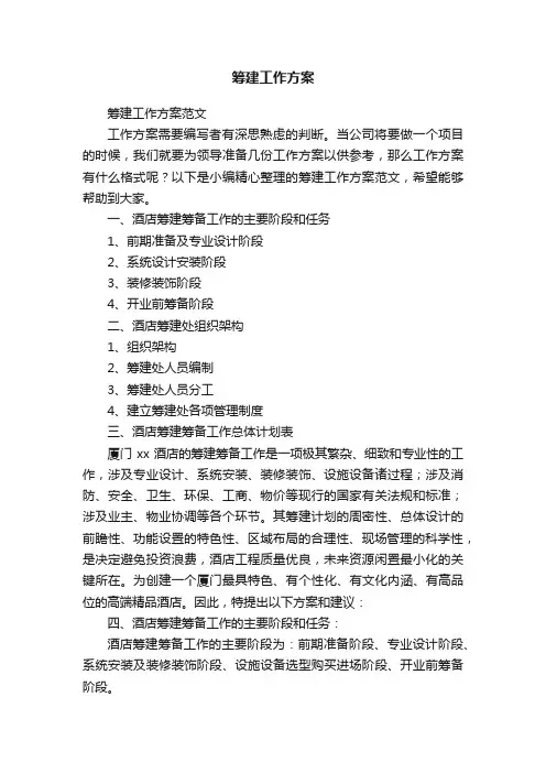 筹建工作方案范文