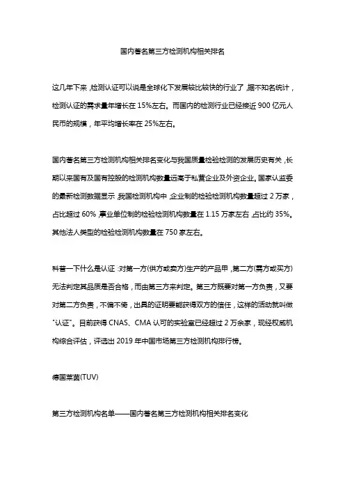 国内著名第三方检测机构相关排名