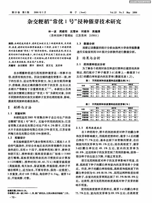 杂交粳稻“常优1号”浸种催芽技术研究