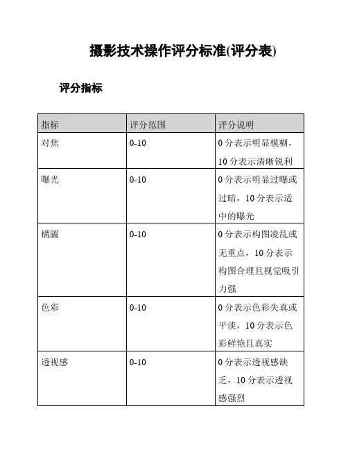 摄影技术操作评分标准(评分表)