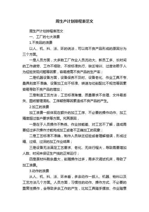 周生产计划排程表范文