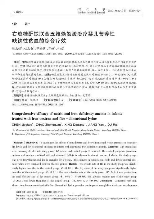 右旋糖酐铁联合五维赖氨酸治疗婴儿营养性缺铁性贫血的综合疗效