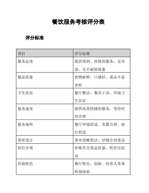 餐饮服务考核评分表