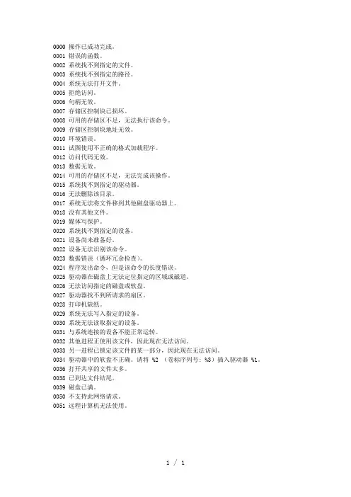 电脑错误代码大全