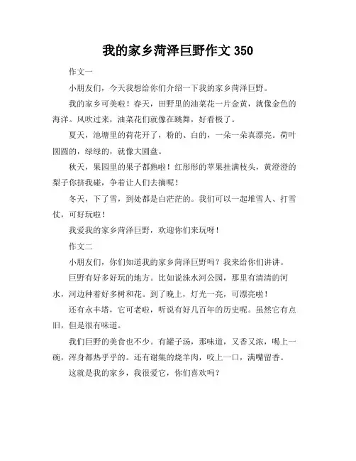 我的家乡菏泽巨野作文350