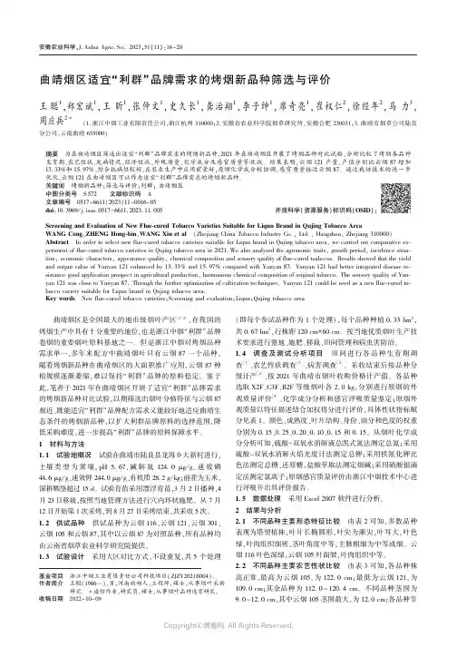 曲靖烟区适宜“利群”品牌需求的烤烟新品种筛选与评价