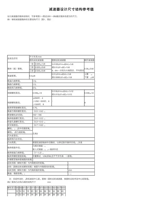 减速器设计尺寸结构参考值