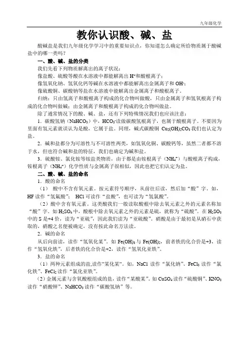 九年级化学教你认识酸、碱、盐