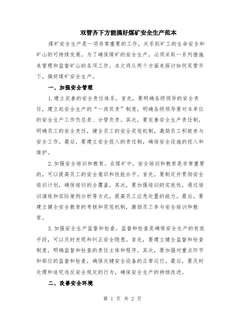 双管齐下方能搞好煤矿安全生产范本